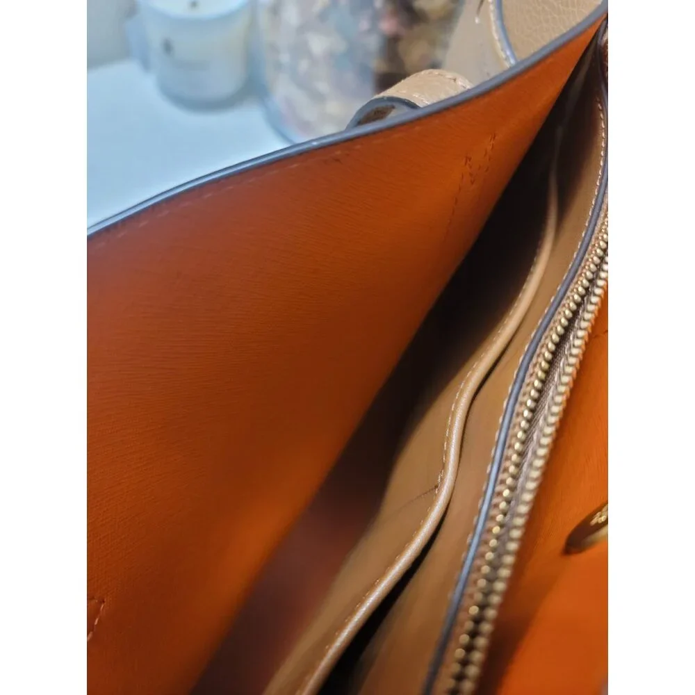 Tory Burch Walker Satchel Leather Tote Bag A4 Brown Used Authentic - Picture 10 of 10